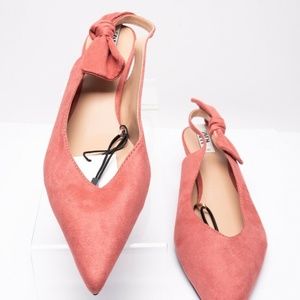 Zara Shoes | Women Slingback Kitten Heels Pink Bow Sz 10 ...